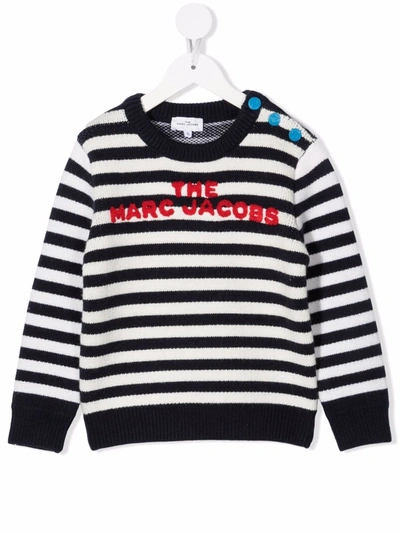 The Marc Jacobs Kids' Embroidered-logo Striped Jumper In Blue