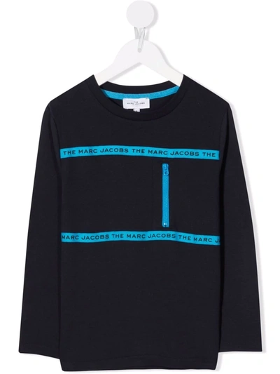 Marc Jacobs Kids' Logo-tape Cotton T-shirt In Blue