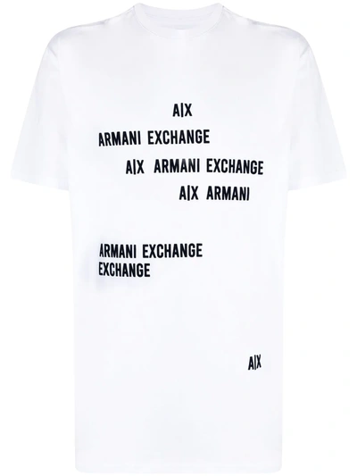 Armani Exchange Flocked Logos T-shirt In White