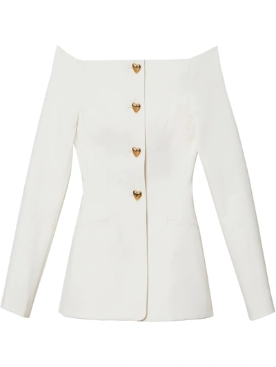 Carolina Herrera Heart-shaped Buttons Boat-neck Jacket In White