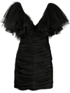 Khaite Carmen Ruffled Satin Mini Dress In Black