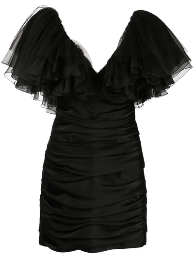 Khaite Carmen Ruffled Satin Mini Dress In Black