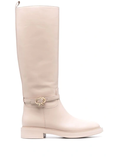 Gianvito Rossi Buckle-fastening Leather Boots In Neutrals