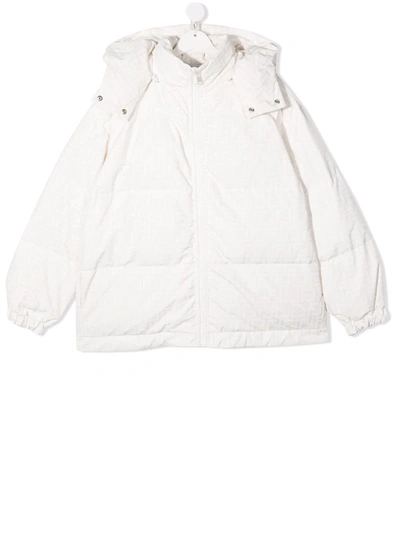 Fendi Teen Monogram-print Puffer Jacket In White