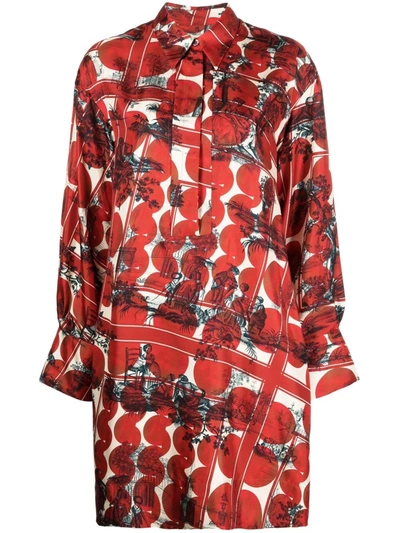 Odeeh Palm Tree Print Shirt Dress In Red