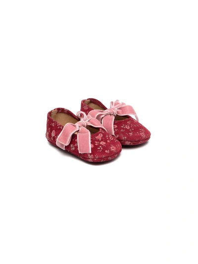 Pèpè Babies' Floral Print Bow Ballerinas In Red