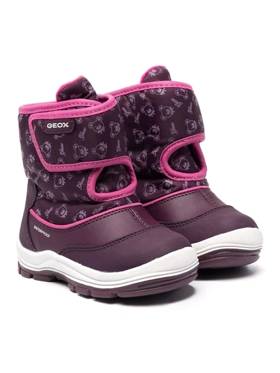 Geox Kids' Monogram Touch-strap Snow Boots In Pink