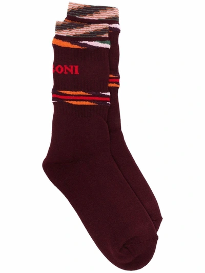M Missoni Logo-knit Striped Socks In Red