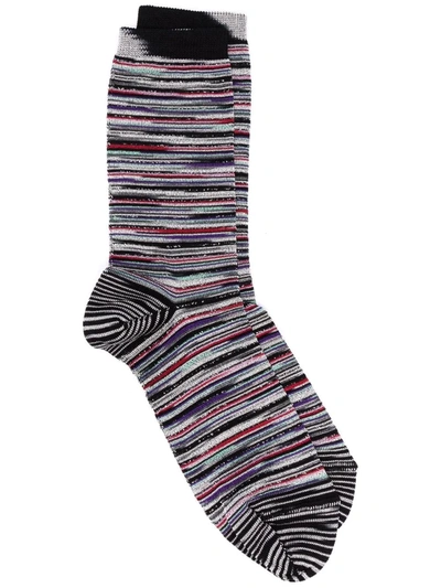 M Missoni Metallic Striped-knit Socks In Black