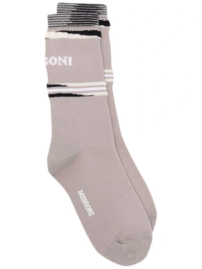M Missoni Logo-knit Striped Socks In Neutrals
