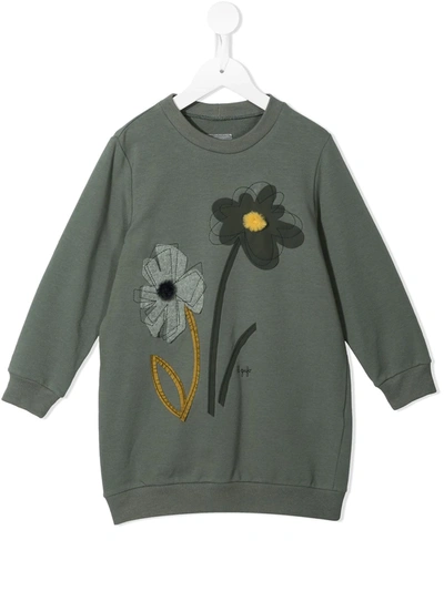 Il Gufo Kids' Floral-embroidered Jumper Dress In Green