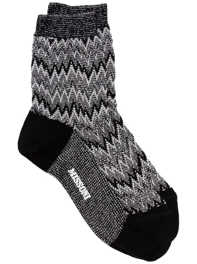 M Missoni Zigzag-knit Metallic Socks In Black