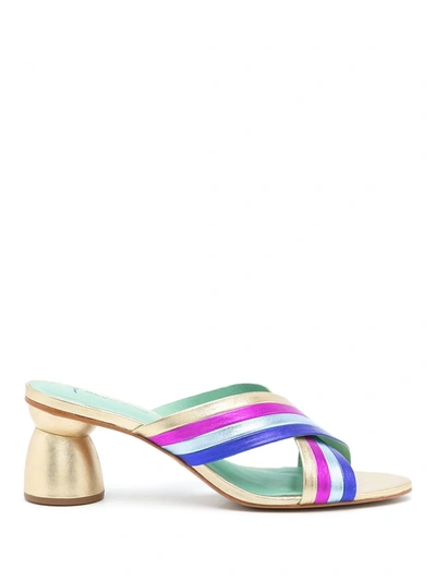 Blue Bird Shoes Striped Crossover-strap Sandals In Metallic