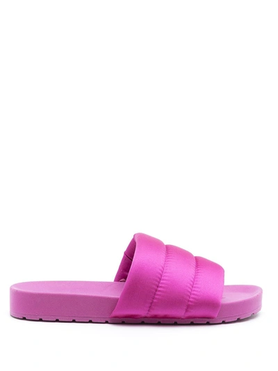 Blue Bird Shoes Quilted Satin Slides In Pink