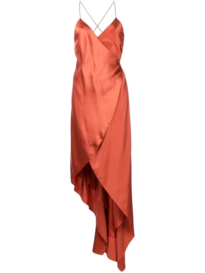Michelle Mason Silk Strappy Wrap Dress In Orange