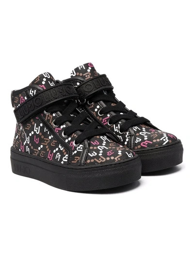 Liu •jo Kids' Logo Print High-top Sneakers In Black