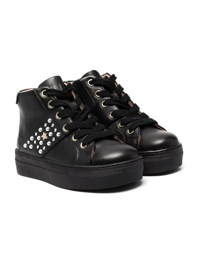 Liu •jo Kids' Alicia Leather Sneakers In Black