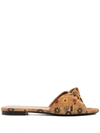 Saint Laurent Bianca Knotted Floral-print Suede Slides In Brown