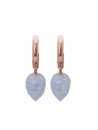 Monica Vinader 18ct Rose Gold Plated Vermeil Silver Fiji Bud Blue Lace Agate Huggie Earrings