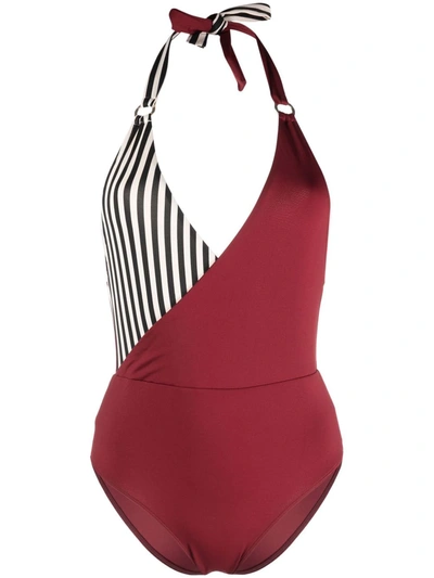 Emporio Armani Panelled Halterneck Swimsuit In Red