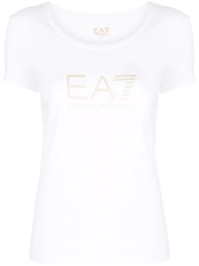 Ea7 Logo-print Cotton T-shirt In White