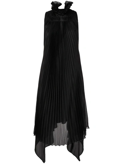 Shanshan Ruan Pleated Silk Dress In Black