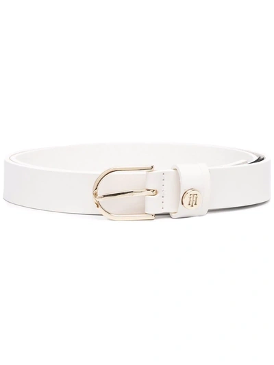 Tommy Hilfiger Engraved-logo Leather Belt In White