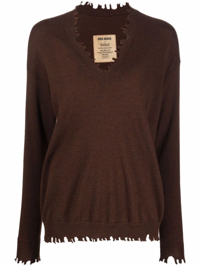 Uma Wang V-neck Cashmere Jumper In Brown