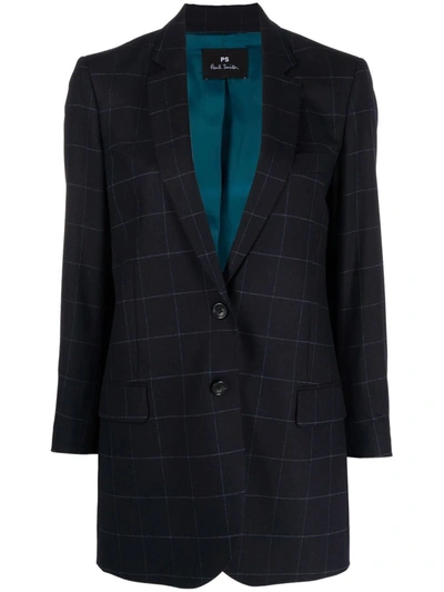 Ps By Paul Smith Tailored Check Print Blazer In Midnight Blue