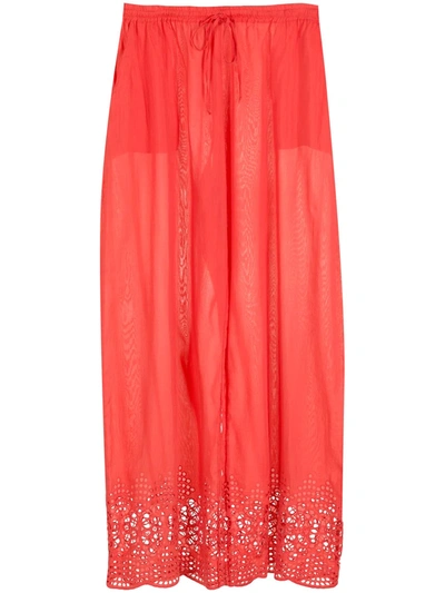 Amir Slama Broderie-anglaise Palazzo Pants In Red