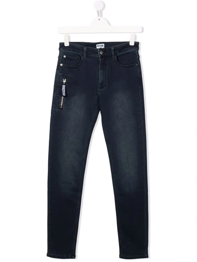 Moschino Kids' Faded Straight-leg Jeans In Blue