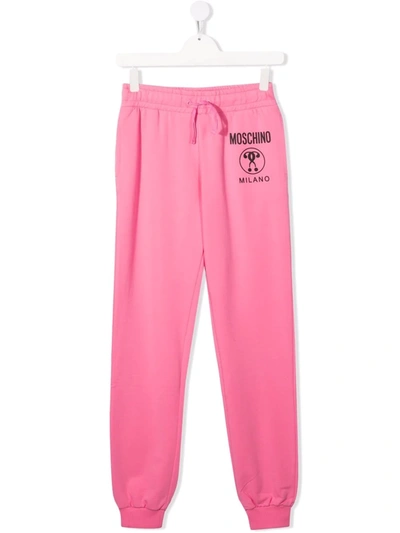 Moschino Kids' Logo-print Cotton Track Trousers In Pink