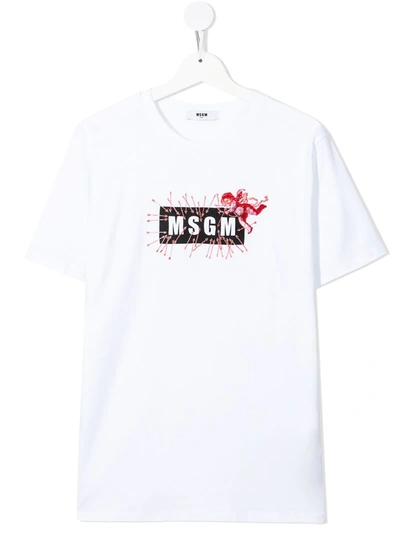 Msgm Teen Cupid-motif Short-sleeve T-shirt In White