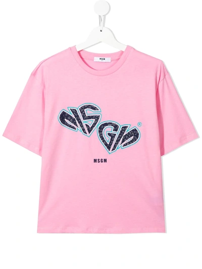 Msgm Kids' Logo-print Short-sleeve T-shirt In Pink