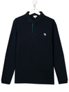 Paul Smith Junior Cotton-piqué Zebra-logo Long-sleeve Polo Shirt In Blue