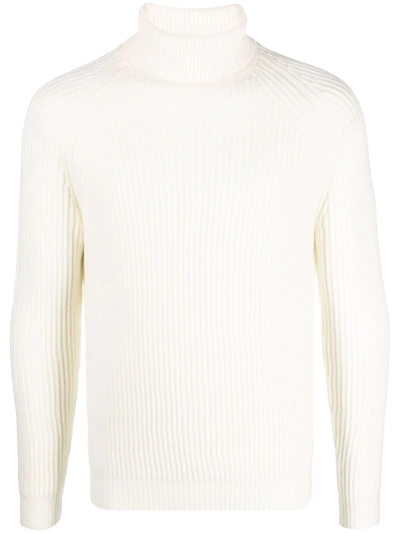 Zanone Roll-neck Chevron Knit Jumper In White