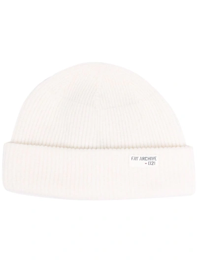 Fay White Virgin Wool Beanie Hat In Avorio