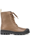 LOEWE LEATHER LACE-UP CARGO BOOTS