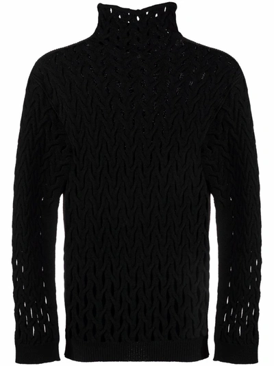 Valentino Roll-neck Mesh Jumper In Black