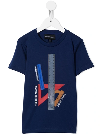 Emporio Armani Kids' Graphic-print Short-sleeved T-shirt In Blue