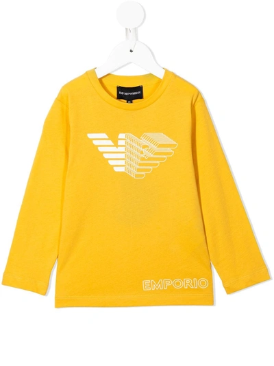 Emporio Armani Kids' Long-sleeved Logo Print T-shirt In Yellow