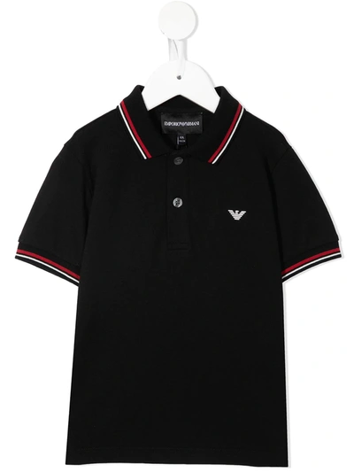 Emporio Armani Kids' Striped Border Polo Shirt In Black