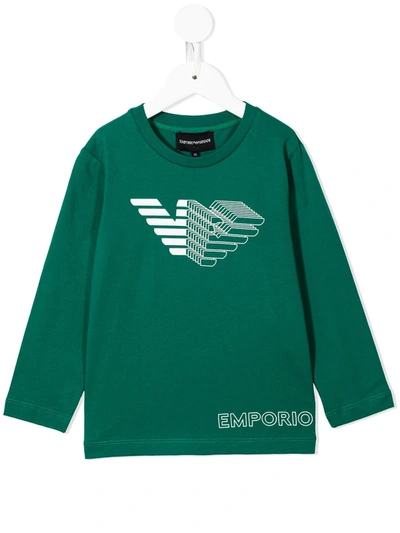 Emporio Armani Kids' Logo Print Long-sleeved T-shirt In Green
