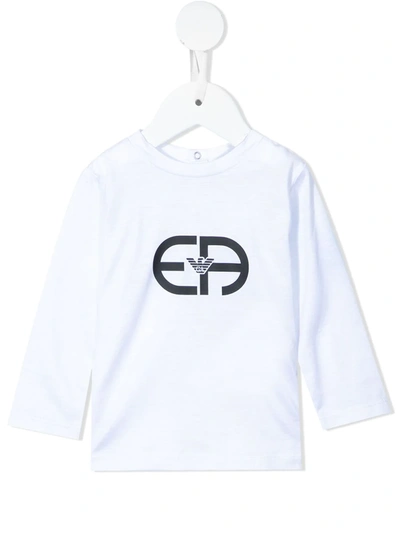 Emporio Armani Babies' Logo-print Long-sleeved T-shirt In White