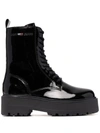 TOMMY JEANS PATENT LACE-UP BOOTS