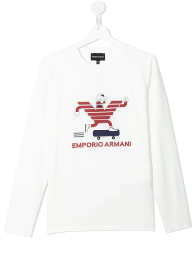 Emporio Armani Kids' Logo-print Long-sleeve T-shirt In White