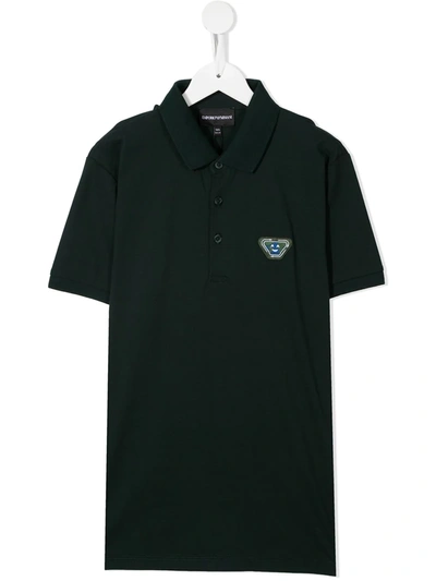 Emporio Armani Kids' Patch-detailed Cotton Polo Shirt In Green
