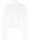 Valentino Open-knit Roll-neck Top In Neutrals