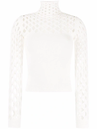 Valentino Open-knit Roll-neck Top In Neutrals