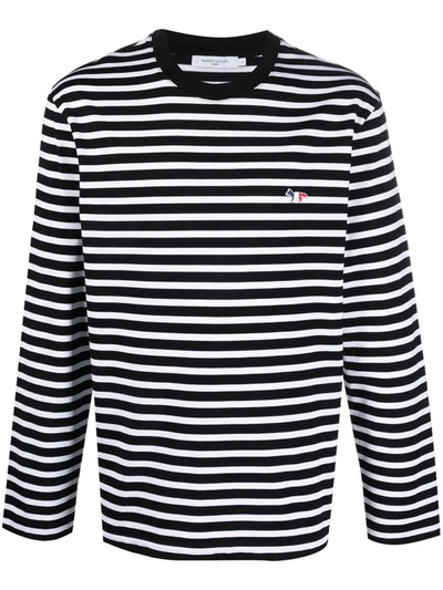 MAISON KITSUNÉ FOX-EMBROIDERED STRIPED T-SHIRT